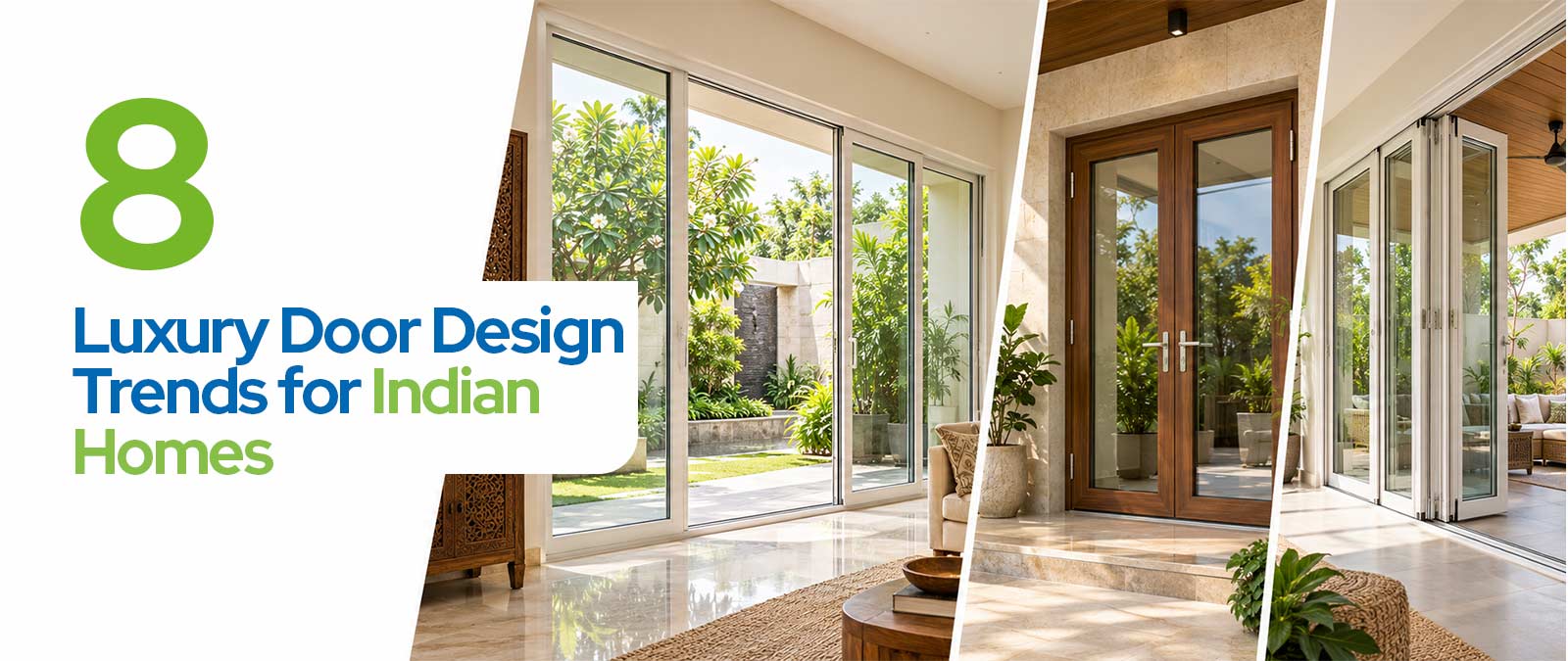 Luxury door design for an Indian home with a simple uPVC entrance door